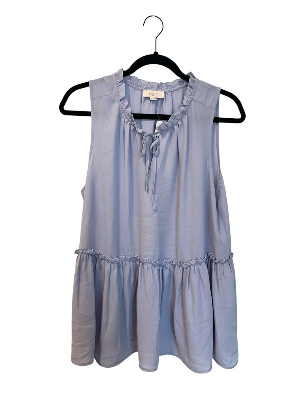 Loft Outlet Sleeveless Ruffle Tie Neck Tiered Blouse Lilac SZ L NWT